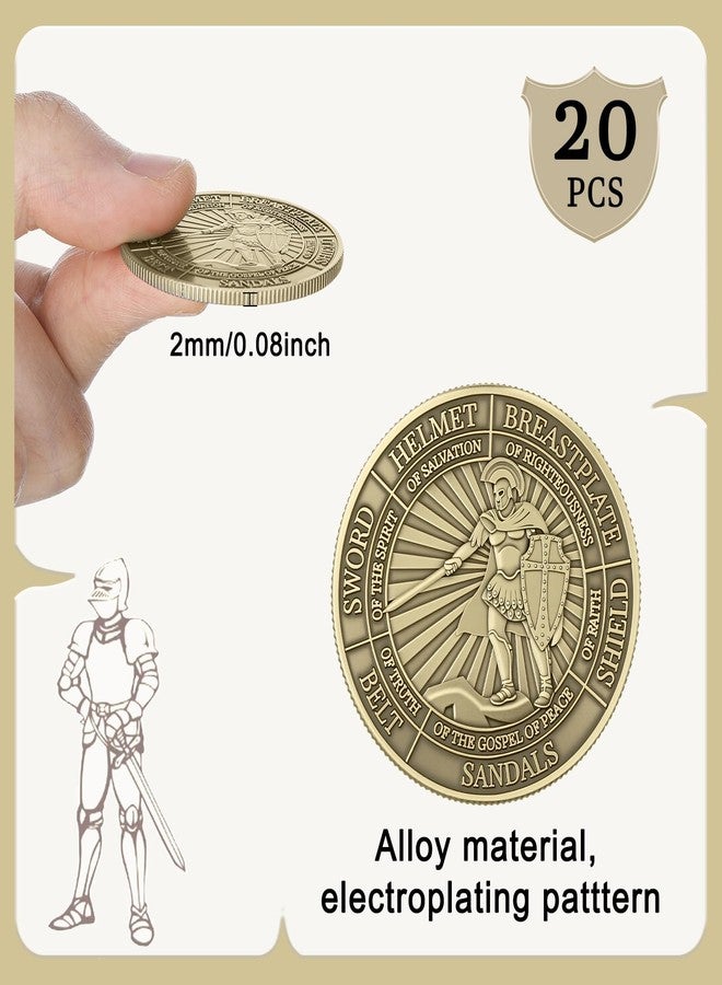 Nosiny 20 Pcs Armor of God Coins Metal Christian Challenge Coins for Religious Prayer Collector Christian Church School Party Commemorative Gifts (Vintage Style 2) - Image 3